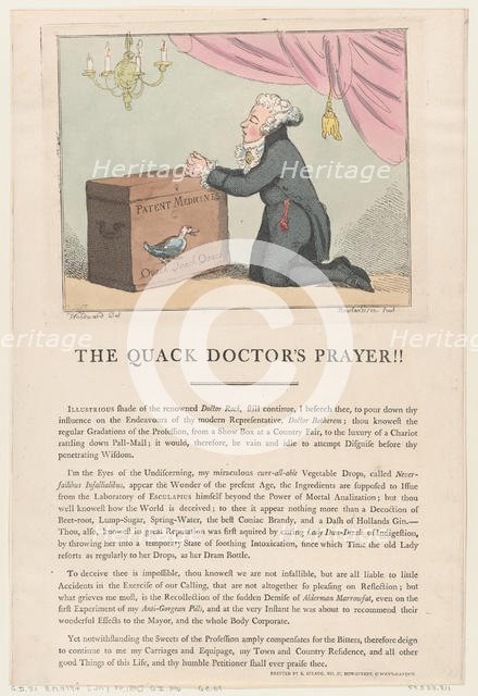 The Quack Doctor's Prayer!!, July 30, 1801., July 30, 1801. Creator: Thomas Rowlandson.