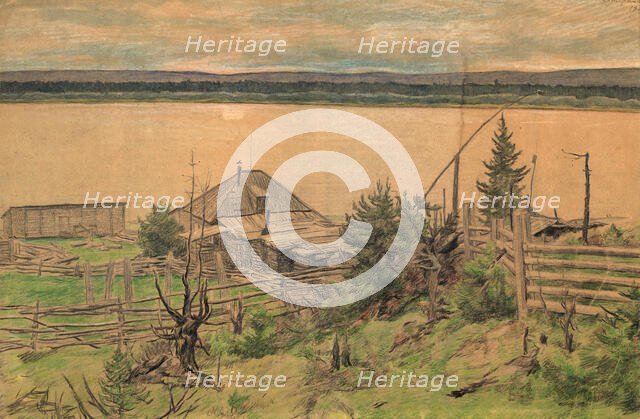 House on the river bank, 1921. Creator: Dmitrii Innokent'evich Karatanov.