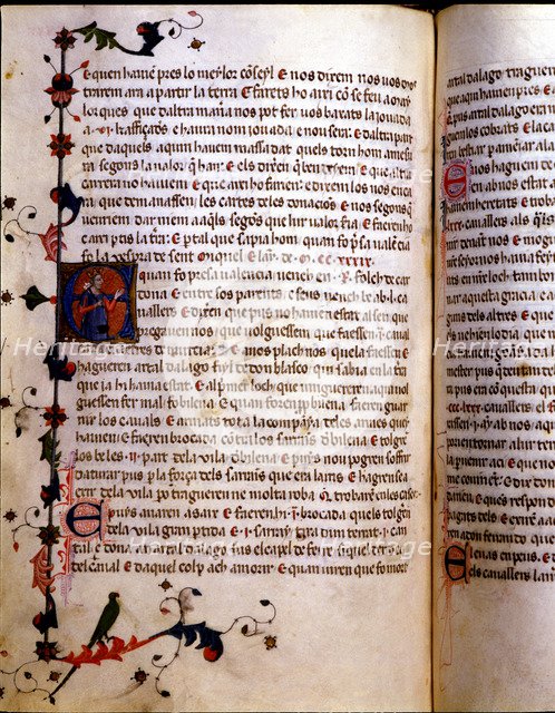 Illuminated page of the Chronicle of James I or 'Llibre dels feyts del Rey en Jacme'.