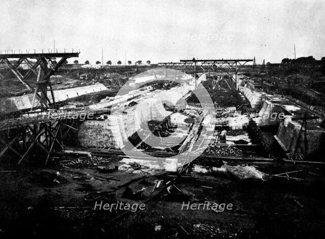 The Opening of the Baltic Canal: building the lock walls near Brunsbüttel, 1892, (1895). Creator: Unknown.