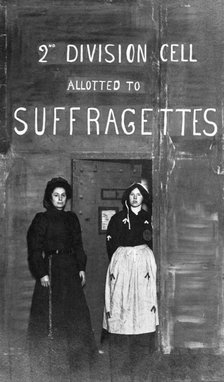 Prison officer with a suffragette prisoner, c1910. Artist: Unknown