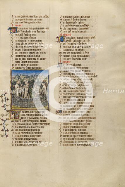 The Personification of Good Reception and the Son of Courtesy Speaking to the Lover..., about 1405. Creator: Unknown.