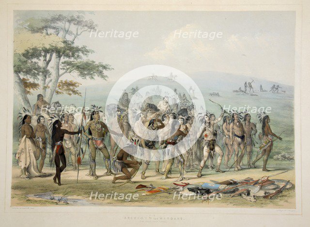 Archery of the Mandans , pub. 1845 (colour lithograph). Creator: George Catlin (1796 - 1872).