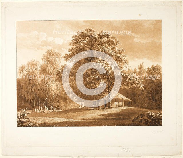 Shelter in the Park (recto), c. 1800. Creator: Carl August Senff.