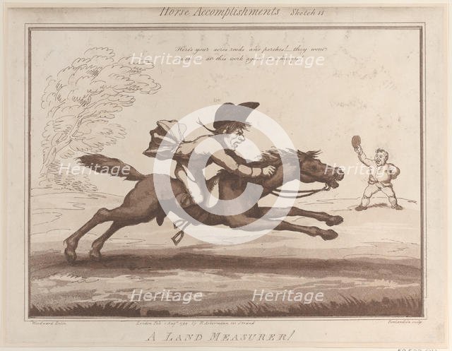 Horse Accomplishments, Sketch 11: A Land Measurer !!, August 1, 1799., August 1, 1799. Creator: Thomas Rowlandson.