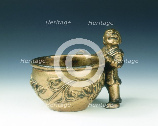 Gilt bronze water container with boy holding the rim, Ming dynasty, China, c early 16th century. Artist: Unknown