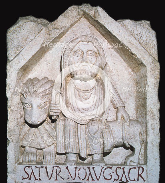 Detail of a Neo-Punic relief dedicated to the god Saturn showing a priest. Artist: Unknown