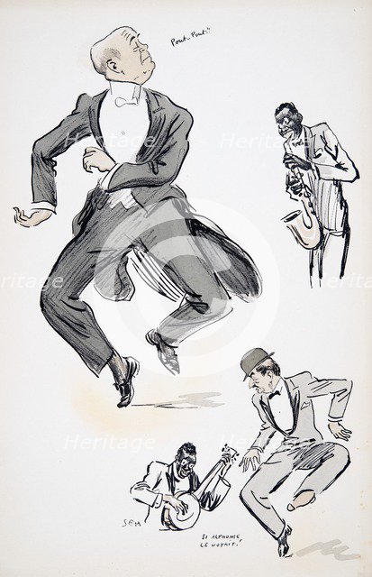 Gentleman in white tie and gentleman in bowler hat try out dancing to jazz…, from 'White Bottoms' pu