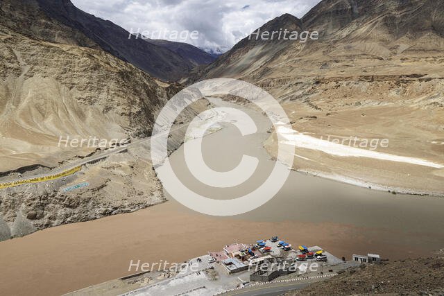 Sangam, confluence of Zanskar and Indus rivers, Ladakh, India, 2023. Creator: Peter Thompson.