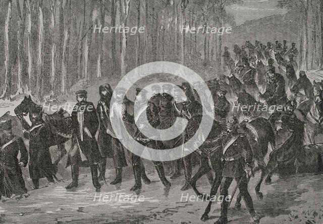 Franco-Prussian War (1870-1871): German cavalry marching towards Paris, 1871.  Creator: Unknown.