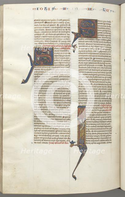 Fol. 481v, Jude, historiated initial I, Jude standing with a scroll, c. 1275-1300. Creator: Unknown.