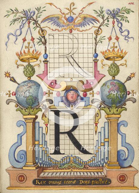 Guide for Constructing the Letter R; Mira calligraphiae monumenta, about 1591-1596. Creator: Joris Hoefnagel.