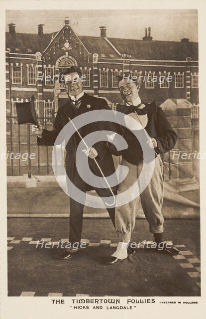 Two British soldiers dressed smartly, performing for "The Timbertown Follies", at a..., [1910-1919?] Creator: Unknown.