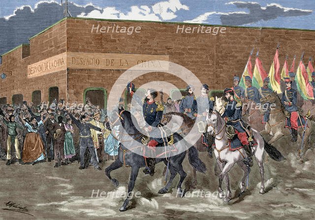 War of the Pacific (1879-1883); Entry into Iquique (Chile) of General Hilarion Daza on... 1879.  Creator: Unknown.