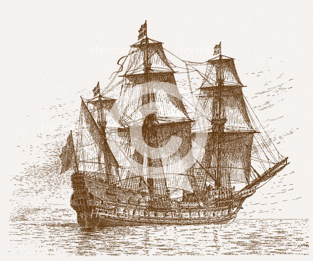 Swedish flagship Mars (Makalös) before the battle of Gotland-Öland, 30-31 May 1564, c. 1908. Artist: Hägg, Jacob (1839-1931)