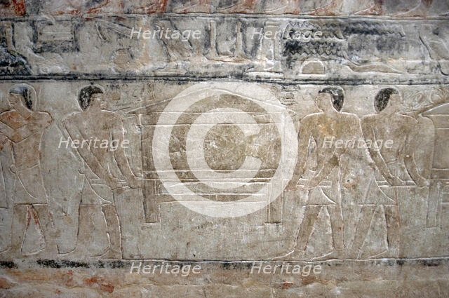 Men carrying a chest relief,  Mastaba of Mereruka, Saqqara, Egypt, Old Kingdom, 2340 BC (2003). Creator: Unknown.