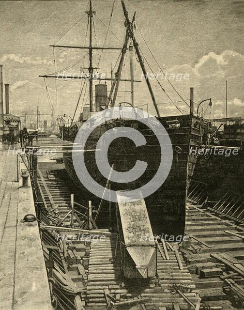'Putting the Obelisk in the Hold of the Steamer', 1881. Creator: Unknown.