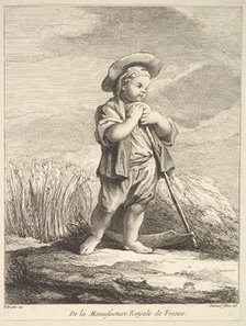 Little boy with a scythe, from Premier Livre de Figures d'après les porcelaines de la Manu..., 1757. Creator: Pierre Etienne Falconet.