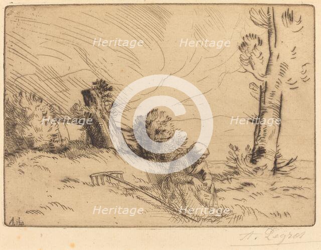Peasant Woman Seated near a Hedge (Paysanne assise pres d'une haie). Creator: Alphonse Legros.