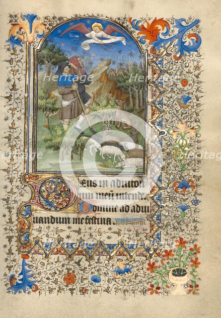 The Annunciation to the Shepherds; Book of Hours, about 1420-1430. Creator: Master of the Harvard Hannibal.