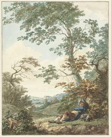 Sleeping man with dog under a tree, 1754-1820. Creator: Hermanus Numan.