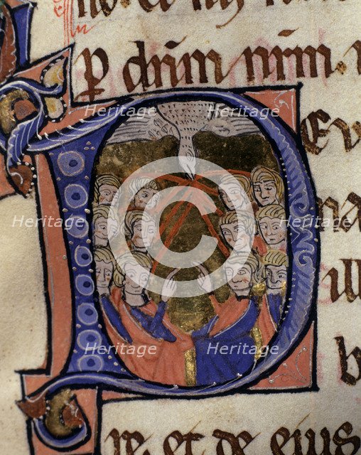 Whitsun, illuminated capital letter in the 'Episcopal Sacramentary of Elna', manuscript on parchm…
