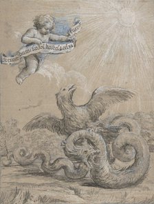 Design with an Eagle Fighting with a Serpent and a Putto in the Sky Holding..., 17th century. Creator: Pietro da Cortona.