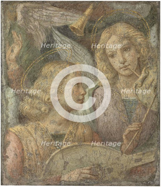 Angels making music, 16th century.