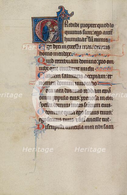 Initial C: A Priest Holding a Chalice for a Cleric; Bute Psalter, text and illumination about 1285. Creator: Bute Master.