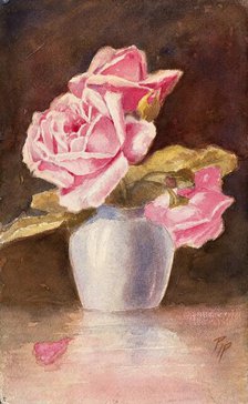 Pink roses in a vase, c19th century. Creator: Unknown.