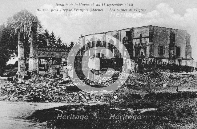 Ruined church, Huiron, France, Battle of the Marne, World War I, 1914. Artist: Unknown
