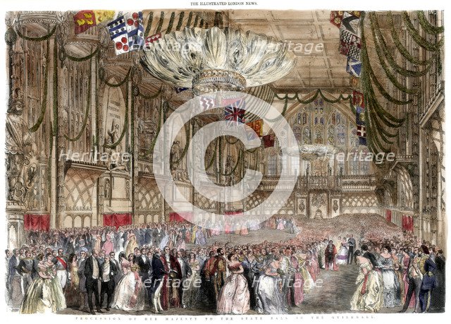 Procession of her majesty to the state ball in the Guildhall, 1851.Artist: A Mason