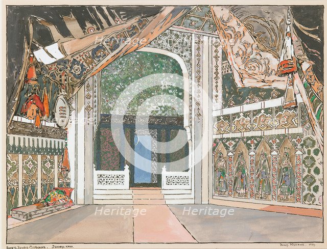 Stage design for the ballet The Little Humpbacked Horse by C. Pugni, 1939.