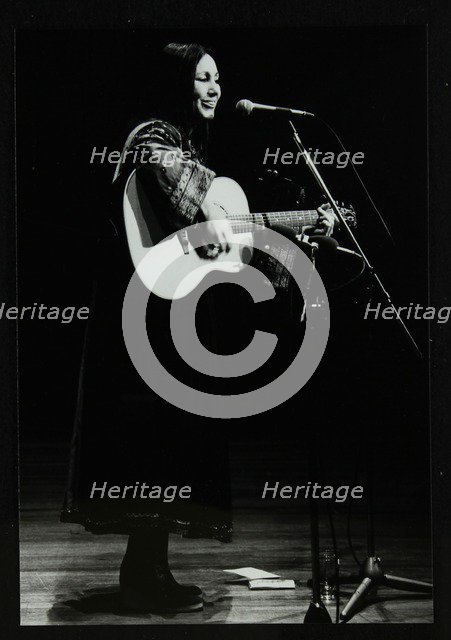 American folk musician Julie Felix on stage at the Forum Theatre, Hatfield, Hertfordshire, 1979. Artist: Denis Williams