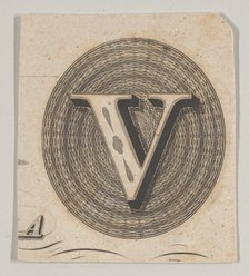 Banknote motif: capital V within an oval containing basket-like lathe work, ca. 1824-42. Creator: Durand, Perkins & Co.