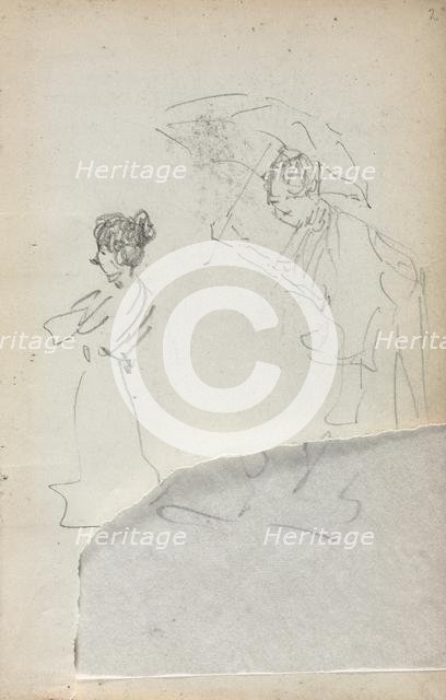 Italian Sketchbook: Standing Woman in profile & Man with an Umbrella (page 2), 1898-1899. Creator: Maurice Prendergast (American, 1858-1924).