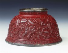 Carved lacquer bowl with birds among peonies, Late Ming dynasty, China, 1st half of 17th century. Artist: Unknown