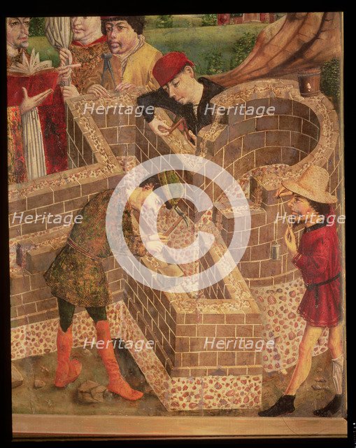  'Building a church dedicated to Saint Michael', oil on panel attributed to the Master of Avila.