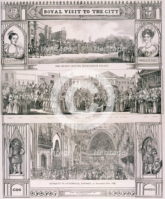 Queen Victoria's visit to the City of London, 1837. Artist: Nathaniel Whittock