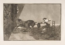Plate 18 of the 'Tauromaquia': The daring of Martincho in the ring at Saragossa, 1816. Creator: Francisco Goya.