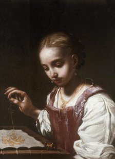 Girl Sewing, 1720. Creator: Antonio Amarosi.