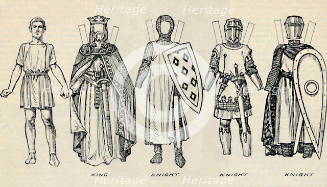 'The Gallery of British Costume: Types of Dress in Early Plantagenet Times', c1934. Artist: Unknown.