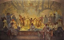The Oath of Omladina Under the Slavic Linden Tree (The cycle The Slav Epic). Artist: Mucha, Alfons Marie (1860-1939)
