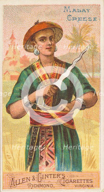Malay Creese, from the Arms of All Nations series (N3) for Allen & Ginter Cigarettes Brands, 1887. Creator: Allen & Ginter.