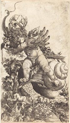 Cupid Riding a Snail over Fungus Vegetation, probably c. 1533. Creator: Master H.L..