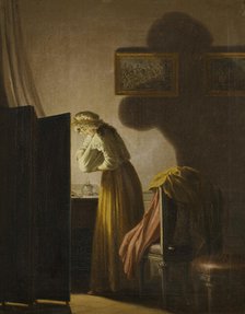 A Woman Picking Fleas by Candlelight, c18th century. Creator: Per Hillestrom.