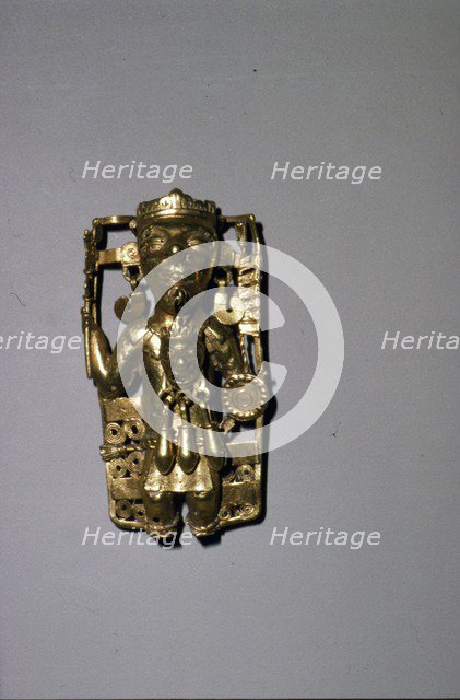 Aztec Gold Pendant of a Ruler with ritual regalia, Mixtec, 1200-1521. Artist: Unknown.