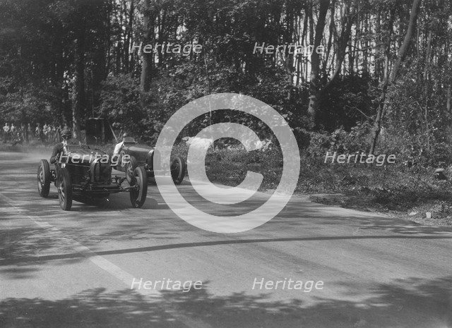 Bugattis of Jock Leith and Teddy Rayson racing at Donington Park, Leicestershire, 1935. Artist: Bill Brunell.