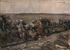 'Sur le front d'artois (fevrier 1916); Transporte de materiaux pour tranchees', 1916. Creator: Jean Lefort.
