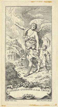 An angel leading a young boy and gesturing to the clouds, ca. 1708-82. Creator: Antonio Visentini.